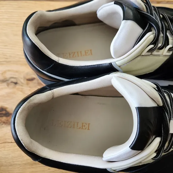 RARE Leizilei Calf Leather Sneakers Mens Size 12 Black White Platform Shoes Y2k