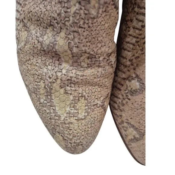 RARE VTG Kenneth Cole Leather Open Work Ivory  Snakeskin Vamp Wood Heel Boot 8.5