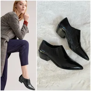 REBECCA MINKOFF 10 Koso Black Western Patent Leather Ankle Booties Boots