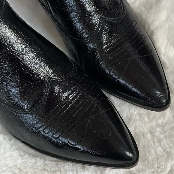 REBECCA MINKOFF 10 Koso Black Western Patent Leather Ankle Booties Boots