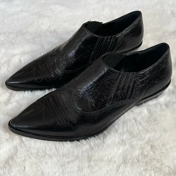 REBECCA MINKOFF 10 Koso Black Western Patent Leather Ankle Booties Boots