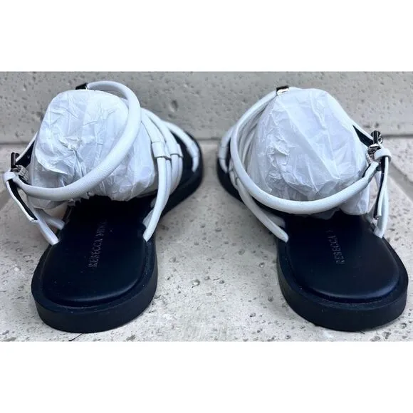 Rebecca Minkoff Sarle White Leather Strappy Sandals Flats Size 7