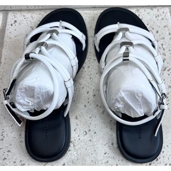 Rebecca Minkoff Sarle White Leather Strappy Sandals Flats Size 7