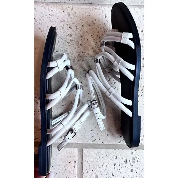 Rebecca Minkoff Sarle White Leather Strappy Sandals Flats Size 7