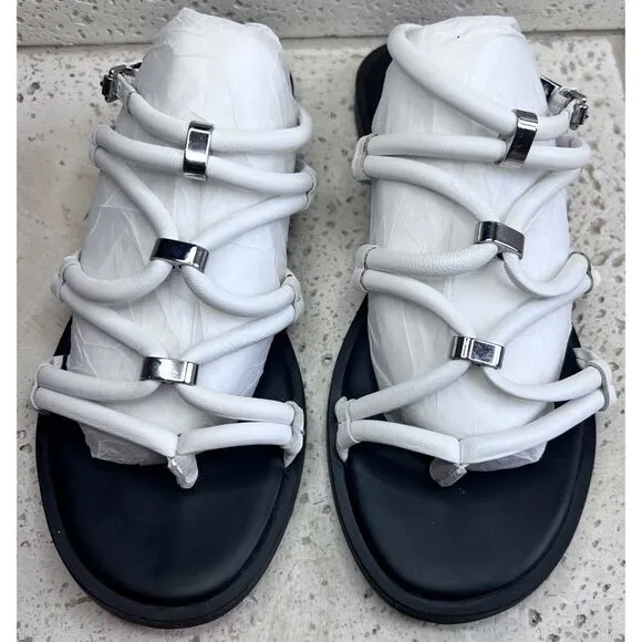 Rebecca Minkoff Sarle White Leather Strappy Sandals Flats Size 7
