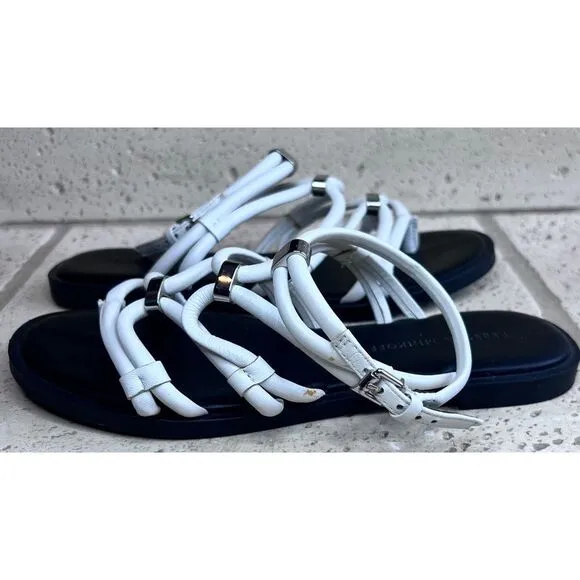 Rebecca Minkoff Sarle White Leather Strappy Sandals Flats Size 7