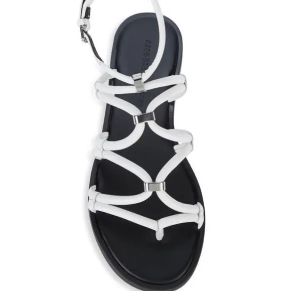 Rebecca Minkoff Sarle White Leather Strappy Sandals Flats Size 7