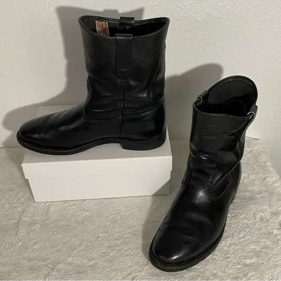 Red Wing Black Leather Western Cowboy Boots Men’s Size 7.5E Oil Proof Pull On