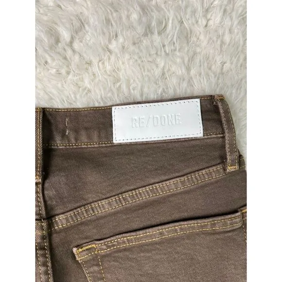 RE/DONE 70's High Rise Straight Leg‎ Brown Jeans Raw Hem Denim Size 26 NWT