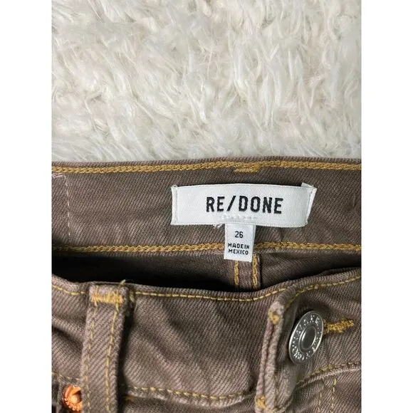 RE/DONE 70's High Rise Straight Leg‎ Brown Jeans Raw Hem Denim Size 26 NWT