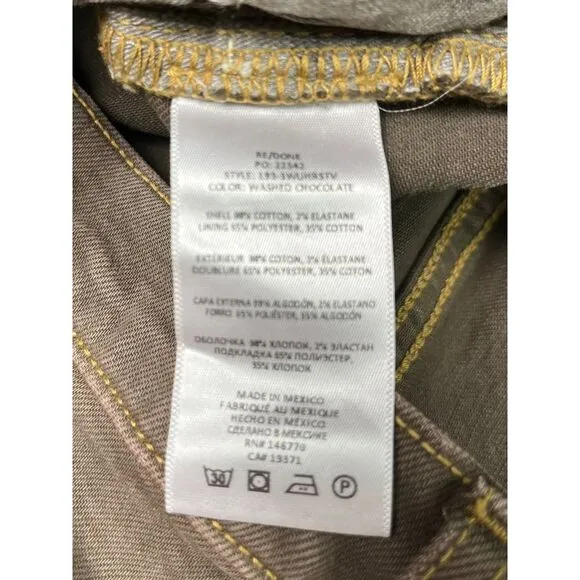 RE/DONE 70's High Rise Straight Leg‎ Brown Jeans Raw Hem Denim Size 26 NWT