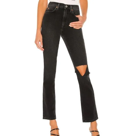 Re/Done 70s Straight Jeans with Knee Rip👖 - Washed Noir 🖤 | Size 27 | NWT ✨