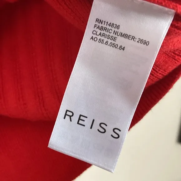 Reiss - Clarisse Red Ribbed Turtleneck Wool Blend Pullover Sweater
