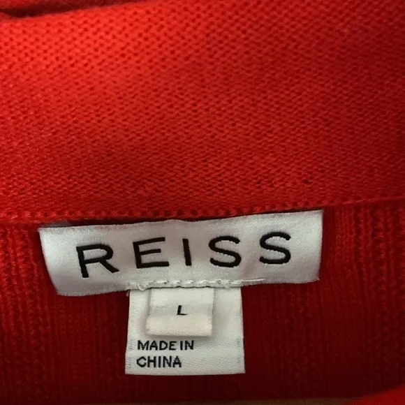 Reiss - Clarisse Red Ribbed Turtleneck Wool Blend Pullover Sweater
