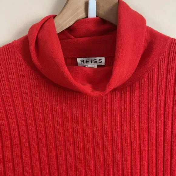 Reiss - Clarisse Red Ribbed Turtleneck Wool Blend Pullover Sweater