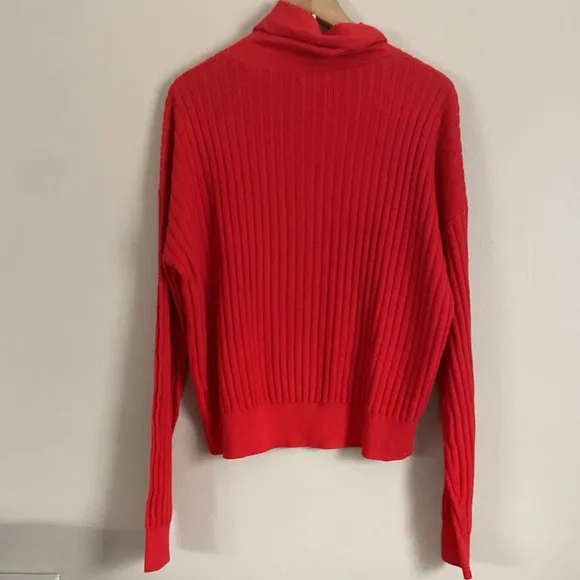 Reiss - Clarisse Red Ribbed Turtleneck Wool Blend Pullover Sweater