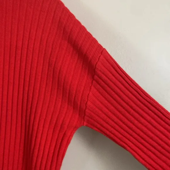 Reiss - Clarisse Red Ribbed Turtleneck Wool Blend Pullover Sweater