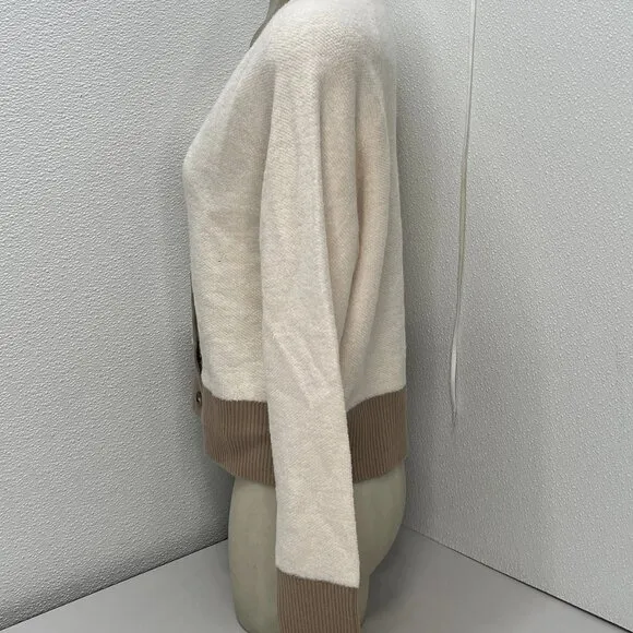 Reiss Women's Brie Color Block Cardigan Cream/Camel Size L -- NWT