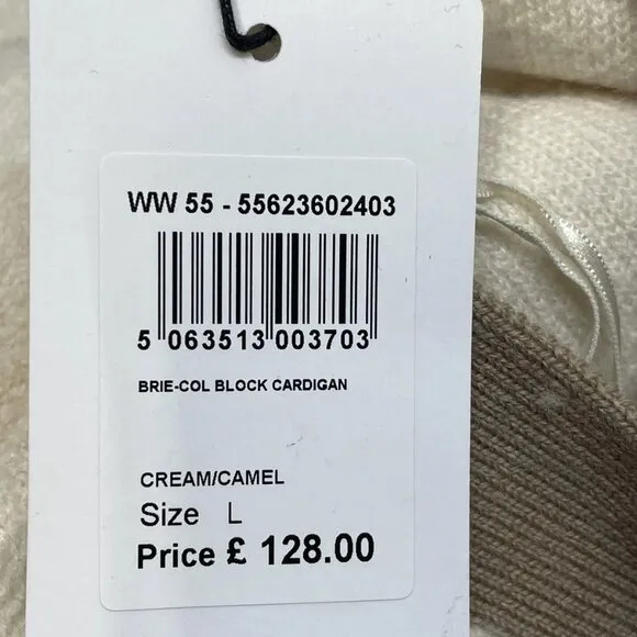 Reiss Women's Brie Color Block Cardigan Cream/Camel Size L -- NWT