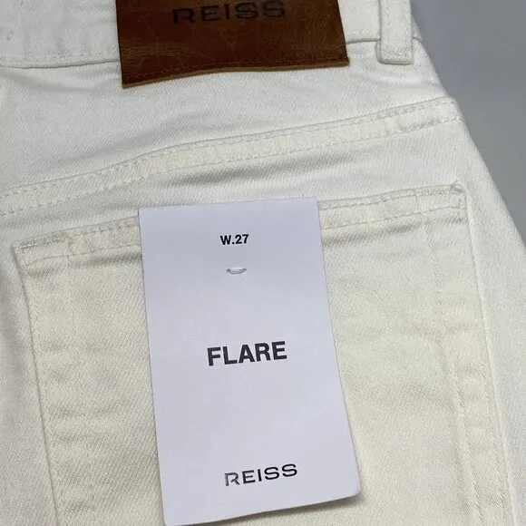 Reiss Women’s Juniper Flared Jeans Ecru White Size 27R Front Seam 5-Pocket – NWT