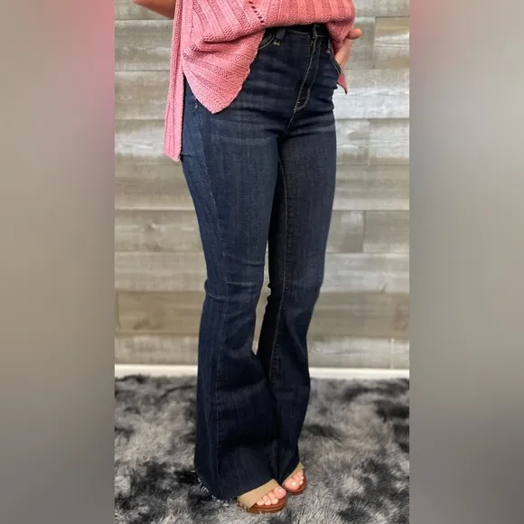RESTOCK! judy blue high waist raw hem flare tall long JB82343REG DK