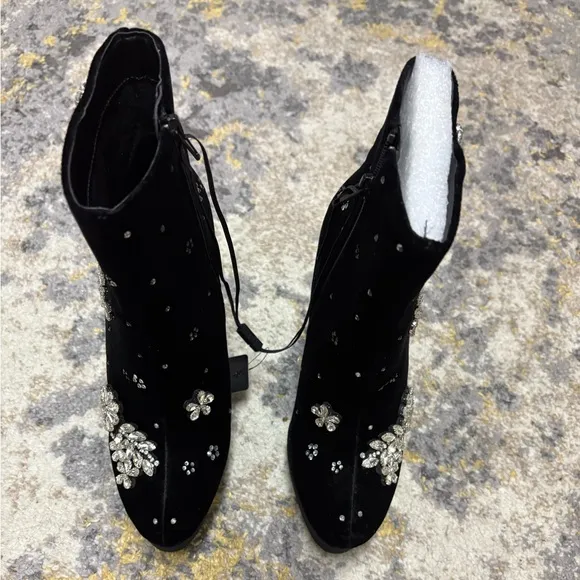 Rhinestone Embellished Platform Heeled Ankle Boots