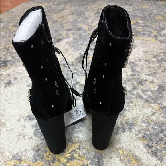 Rhinestone Embellished Platform Heeled Ankle Boots