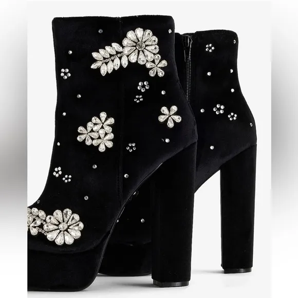 Rhinestone Embellished Platform Heeled Ankle Boots