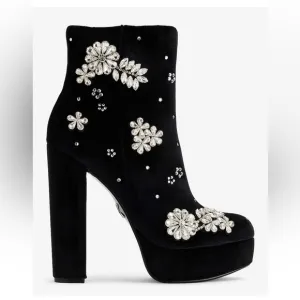 Rhinestone Embellished Platform Heeled Ankle Boots