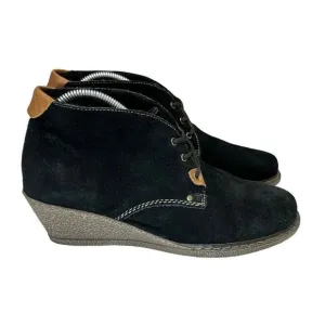 Rieker Black Suede Ankle Wedge Front Lace Up Booties Womens EU Size 40 US Size 8