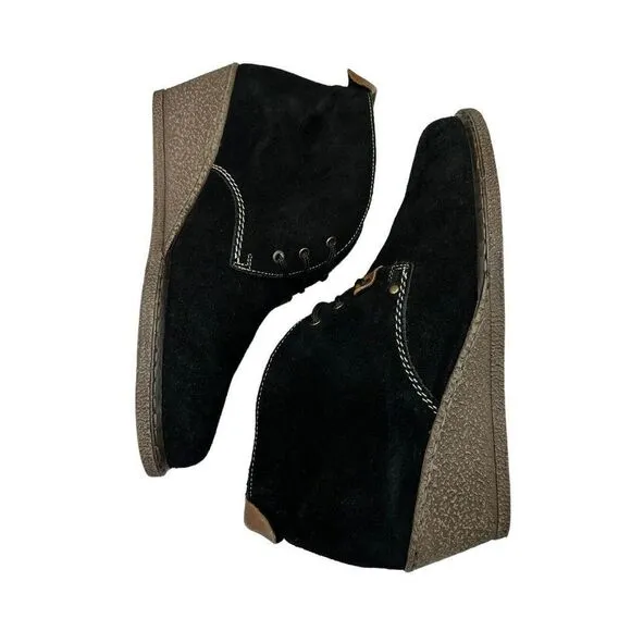 Rieker Black Suede Ankle Wedge Front Lace Up Booties Womens EU Size 40 US Size 8