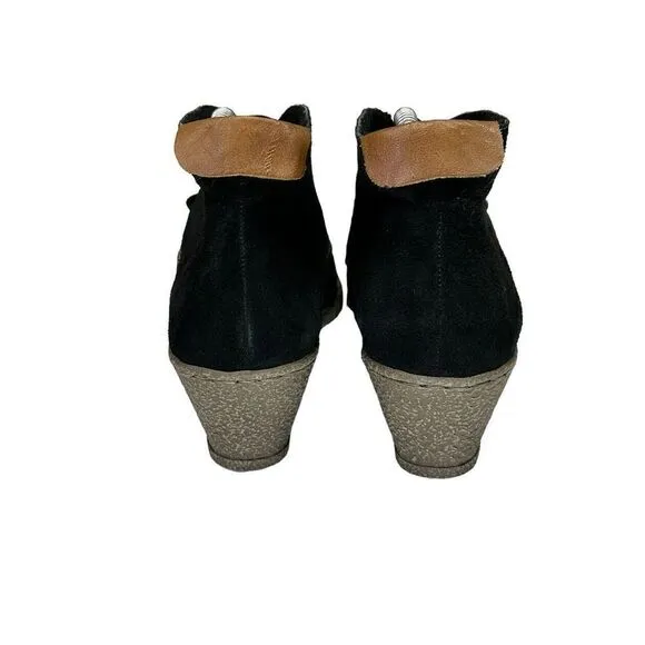 Rieker Black Suede Ankle Wedge Front Lace Up Booties Womens EU Size 40 US Size 8