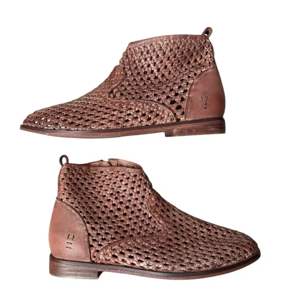 Roan by Bed Stu Leather Weaved Miller Ankle Boots Brown Size 10