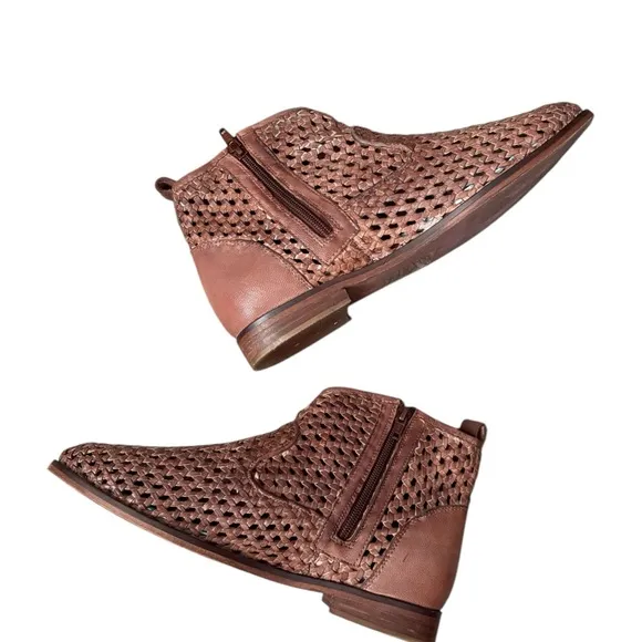 Roan by Bed Stu Leather Weaved Miller Ankle Boots Brown Size 10