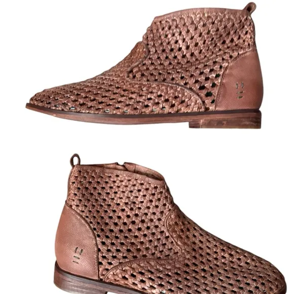 Roan by Bed Stu Leather Weaved Miller Ankle Boots Brown Size 10