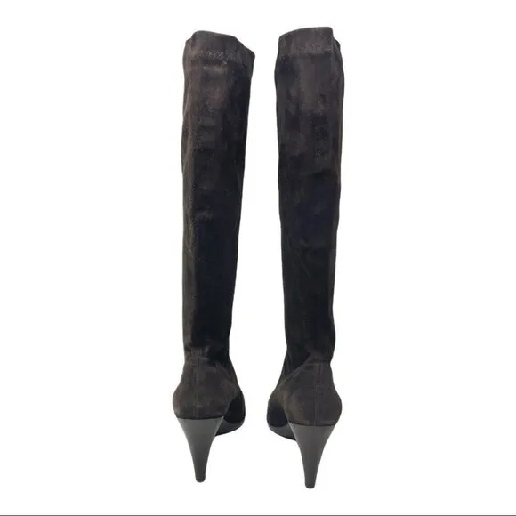 Robert Clergerie Tall Dark Brown Stretch Suede Heeled Sock Boots Size 8.5