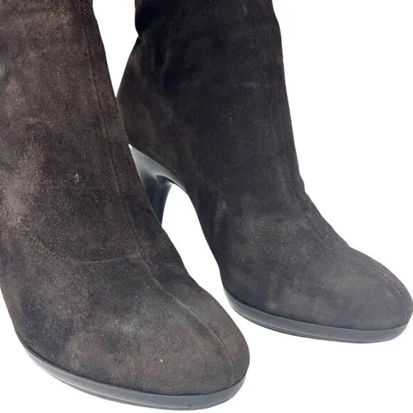 Robert Clergerie Tall Dark Brown Stretch Suede Heeled Sock Boots Size 8.5
