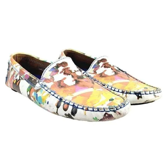 ROBERT GRAHAM Gerard‎ Splatter Print Leather Drivers Loafers - Size 10