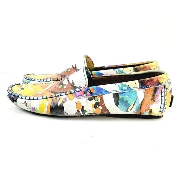 ROBERT GRAHAM Gerard‎ Splatter Print Leather Drivers Loafers - Size 10