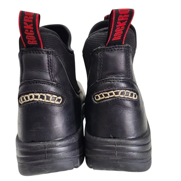 Rockrooster Mens 15 Wide Work Boots Slip on Steel Toe Black Red AK323 No Insoles