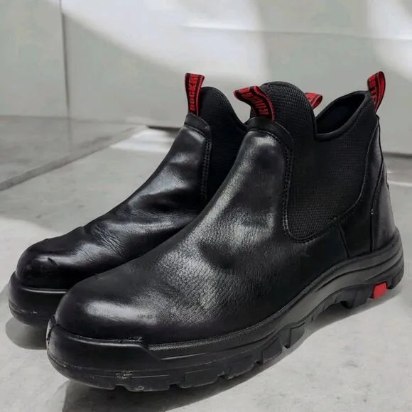 Rockrooster Mens 15 Wide Work Boots Slip on Steel Toe Black Red AK323 No Insoles