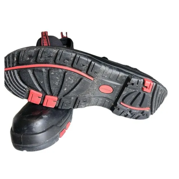 Rockrooster Mens 15 Wide Work Boots Slip on Steel Toe Black Red AK323 No Insoles