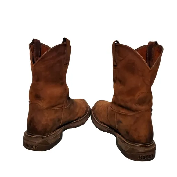 Rocky Brown Leather Pull-On Cowboy Western Work Boots Men's Size 13W
