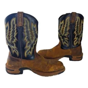 Rocky Leather Cowboy Work Boots Pull On 2710 Embroidered Detail Size 8