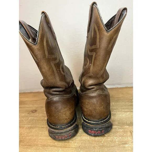 Rocky Men's Sz 8.5 Original Ride Branson Western Work Boot 2733 Brown Leather