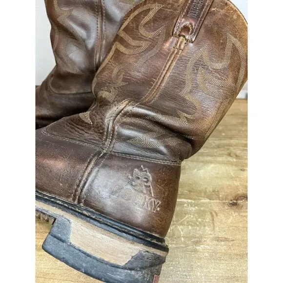 Rocky Men's Sz 8.5 Original Ride Branson Western Work Boot 2733 Brown Leather