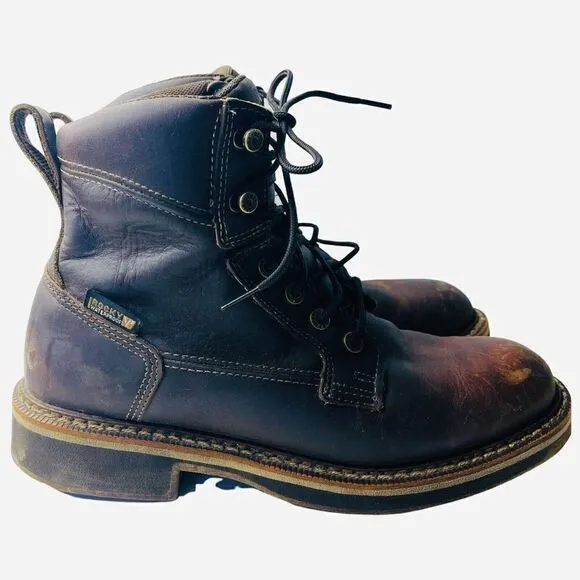 Rocky Mens Size 8M Lace Up Work Hiking Waterproof Boots Brown Leather