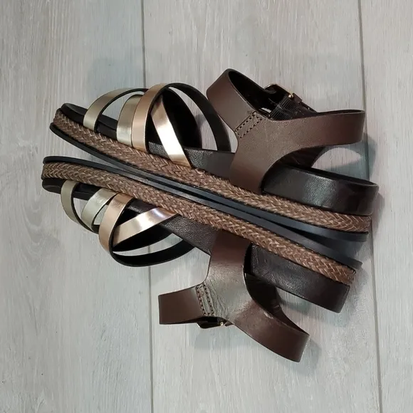 Ron White Womens Ankle Leather Platform Sandals shoes sz 37/6.5