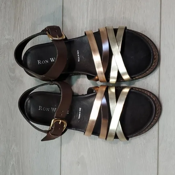 Ron White Womens Ankle Leather Platform Sandals shoes sz 37/6.5