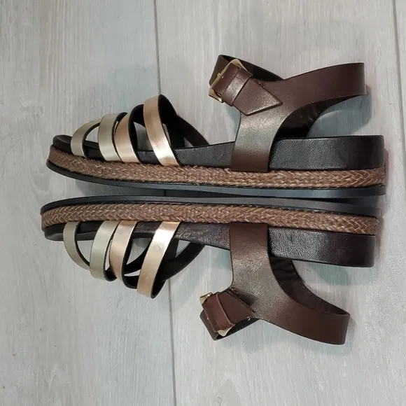 Ron White Womens Ankle Leather Platform Sandals shoes sz 37/6.5